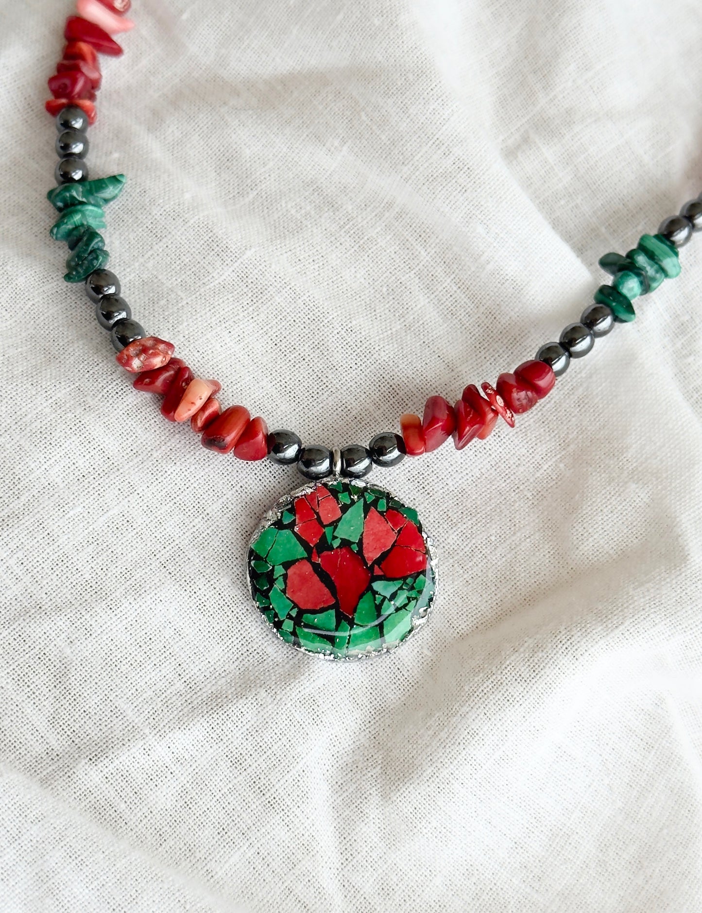 Collar con colgante de mosaico, gargantilla con piedras naturales