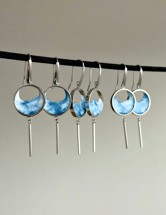 "El mar" Pendientes de acero inoxidable con diseño de olas