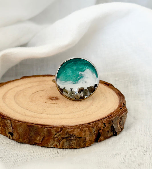 Anillo de acero inoxidable con motivos marinos
