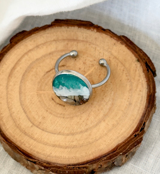 Anillo de acero inoxidable con motivos marinos