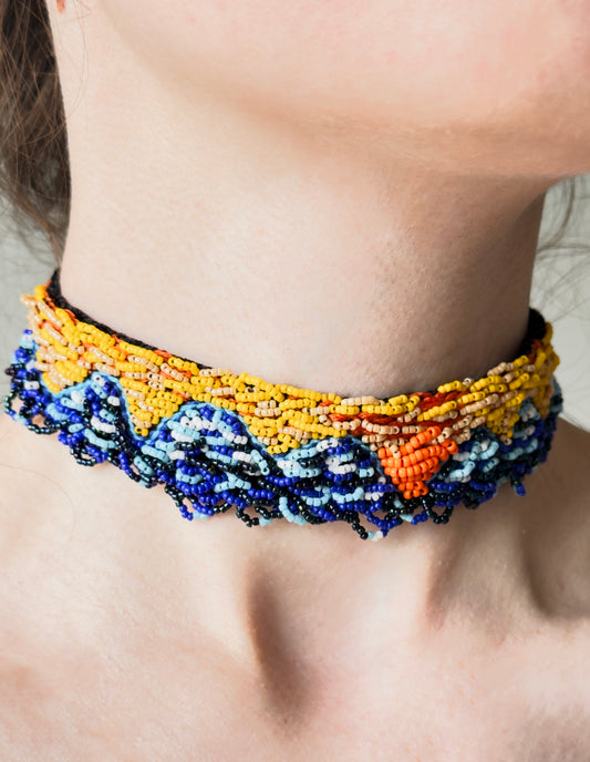 Gargantilla bordada con cuentas, gargantilla de terciopelo negro, cinta larga para el cuello (Copy)