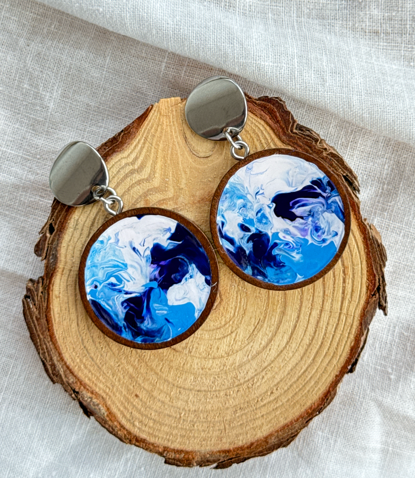 Stainless steel earrings with resin, wooden earrings