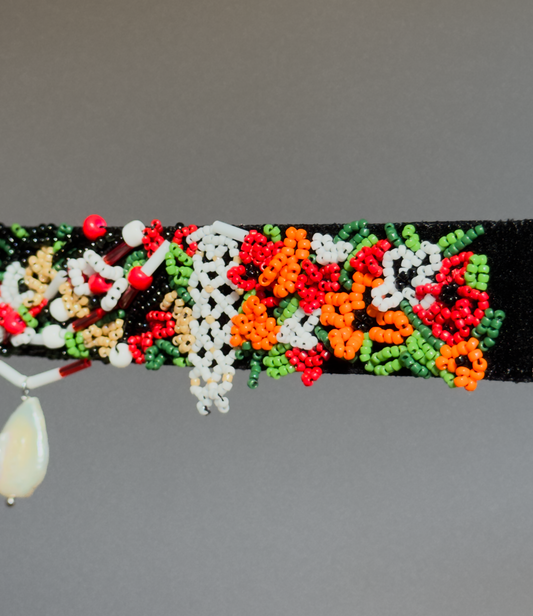 Gargantilla bordada con cuentas, gargantilla de terciopelo negro, cinta larga para el cuello