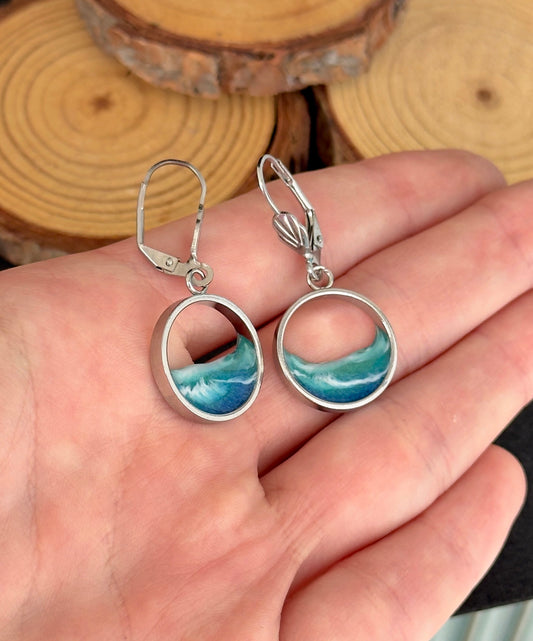 "El mar" Pendientes de acero inoxidable con olas