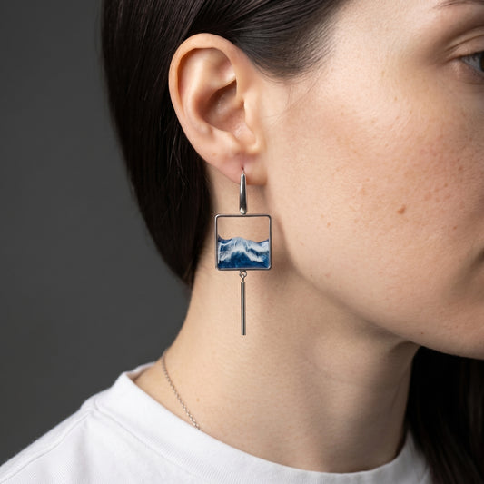 "El mar" Pendientes de acero inoxidable con diseño de olas