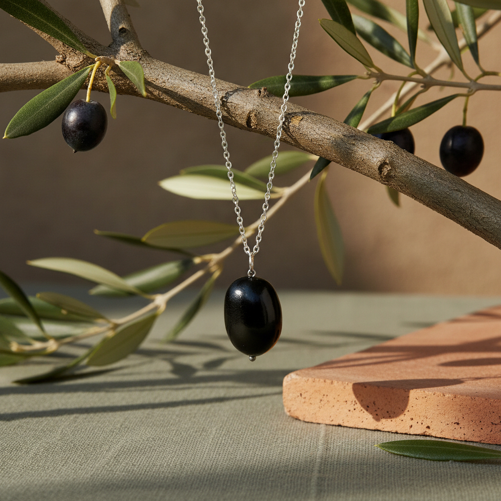 Handmade olive charms / Polymer clay pendants / Stainless steel olive necklace