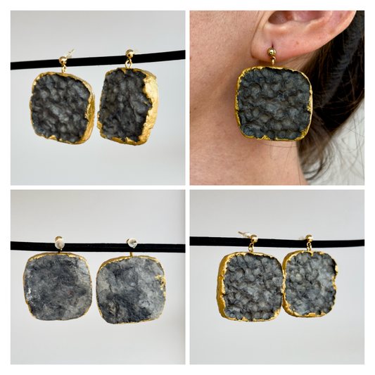 Pendientes de papel reciclado, pendientes dorados y grises, joyas ligeras de acero inoxidable