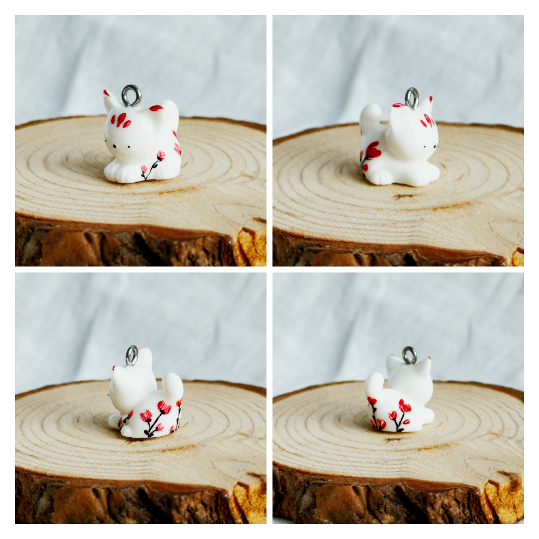 Todos los colgantes con miniatura de animal Gato y pintura a mano