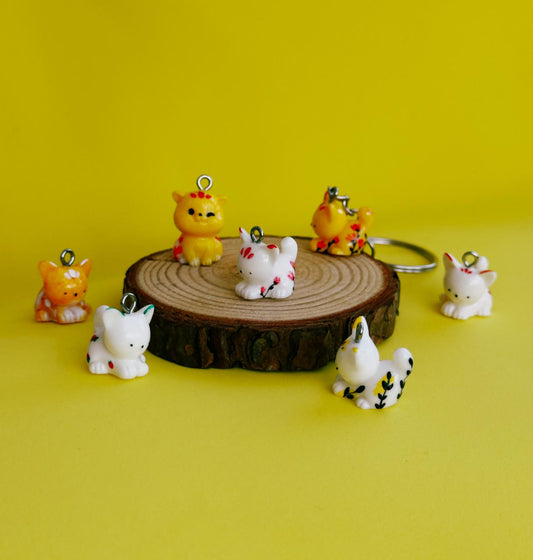 Todos los colgantes con miniatura de animal Gato y pintura a mano