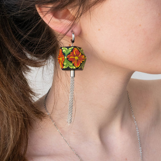 Painted wooden bead earrings