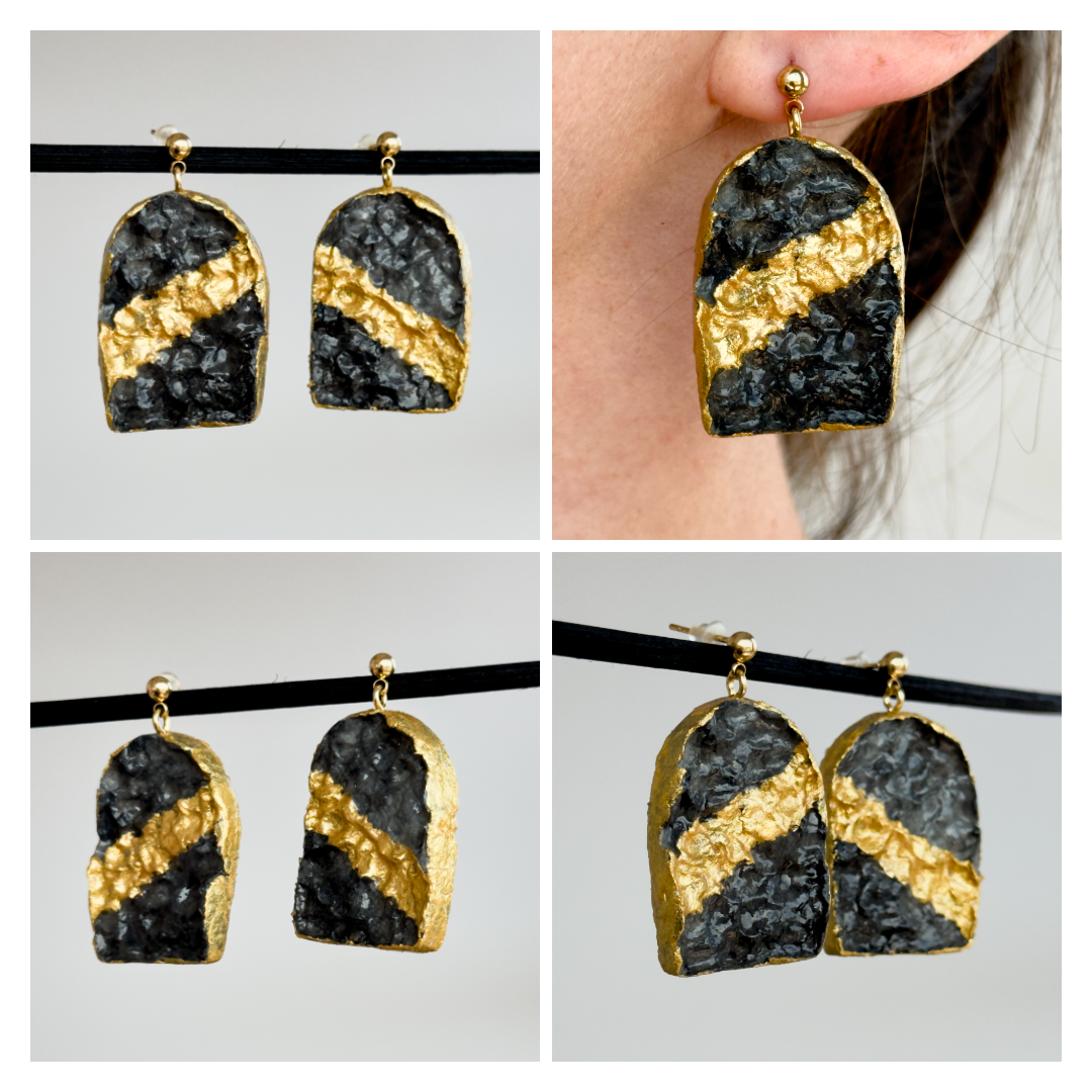 Pendientes de papel reciclado, pendientes dorados y grises, joyas ligeras de acero inoxidable