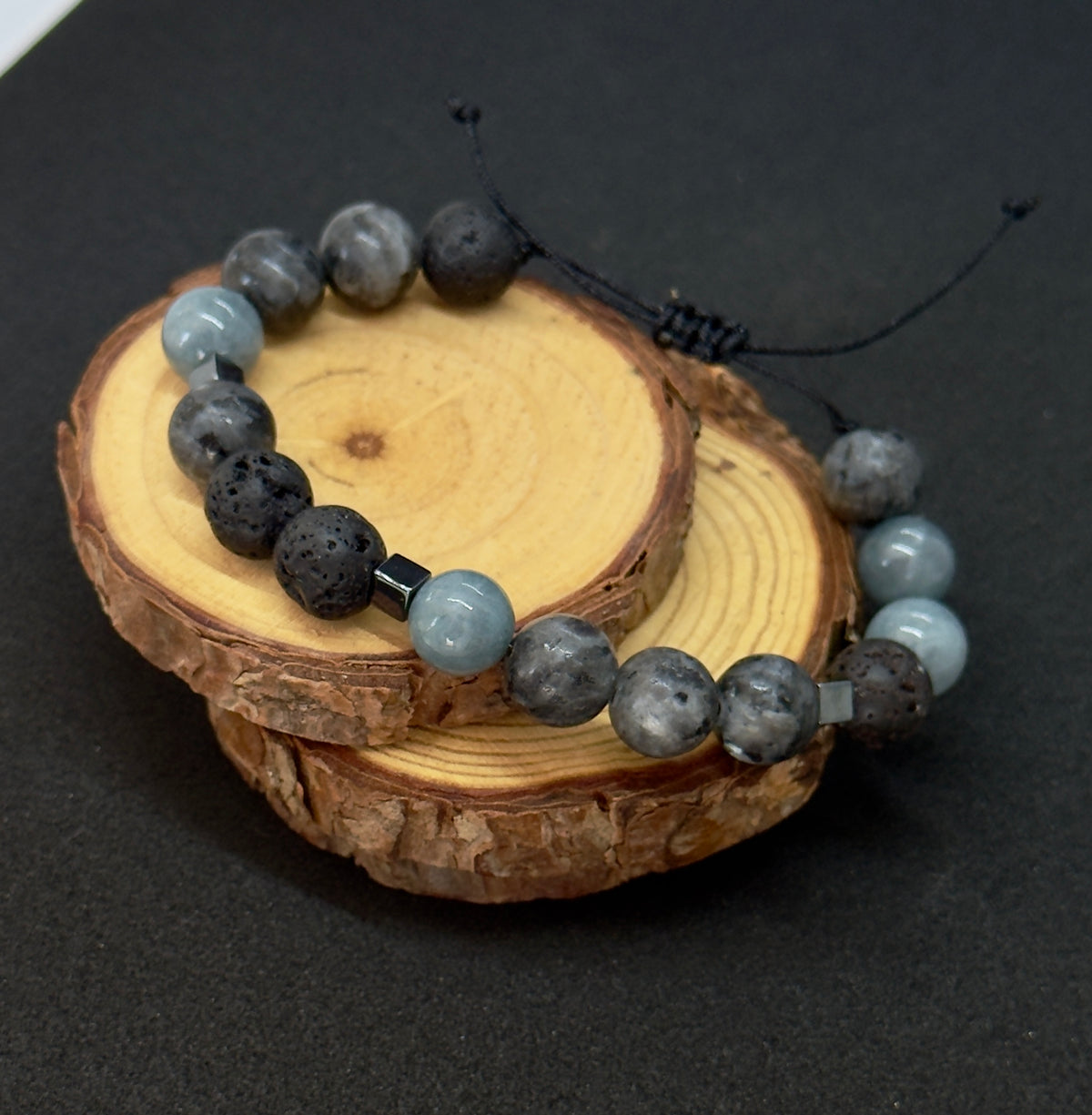 Men's black and gray natural stone bracelet