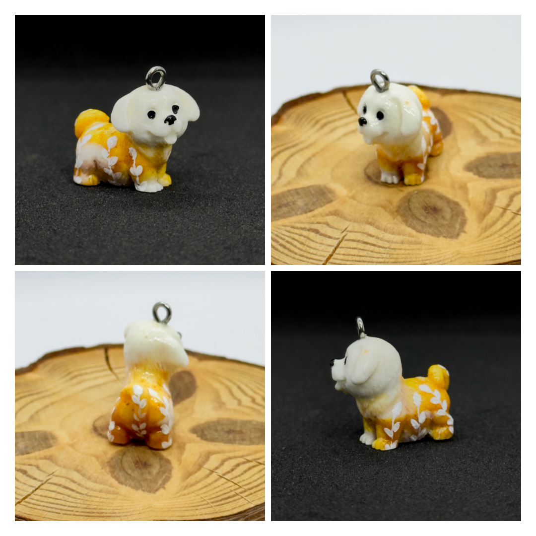 All pendants feature a miniature dog and hand-painted details.