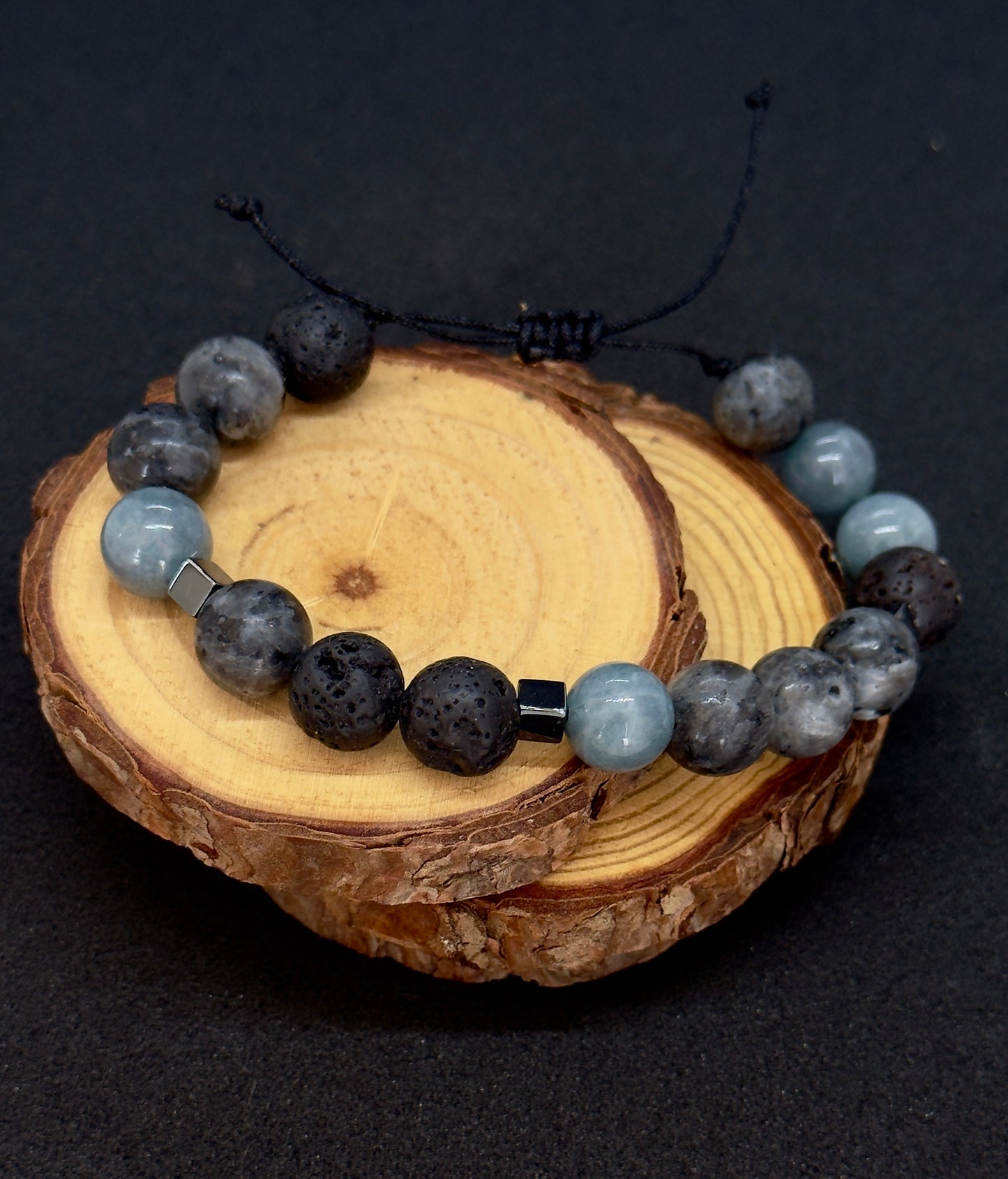 Men's black and gray natural stone bracelet