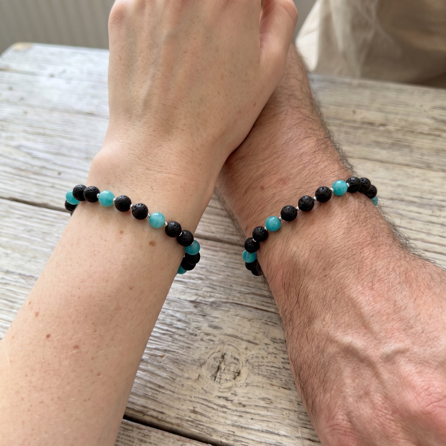 Unisex macrame bracelet with lava stone and amazonite