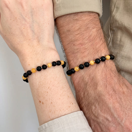 Unisex macrame bracelet with lava stone and jade