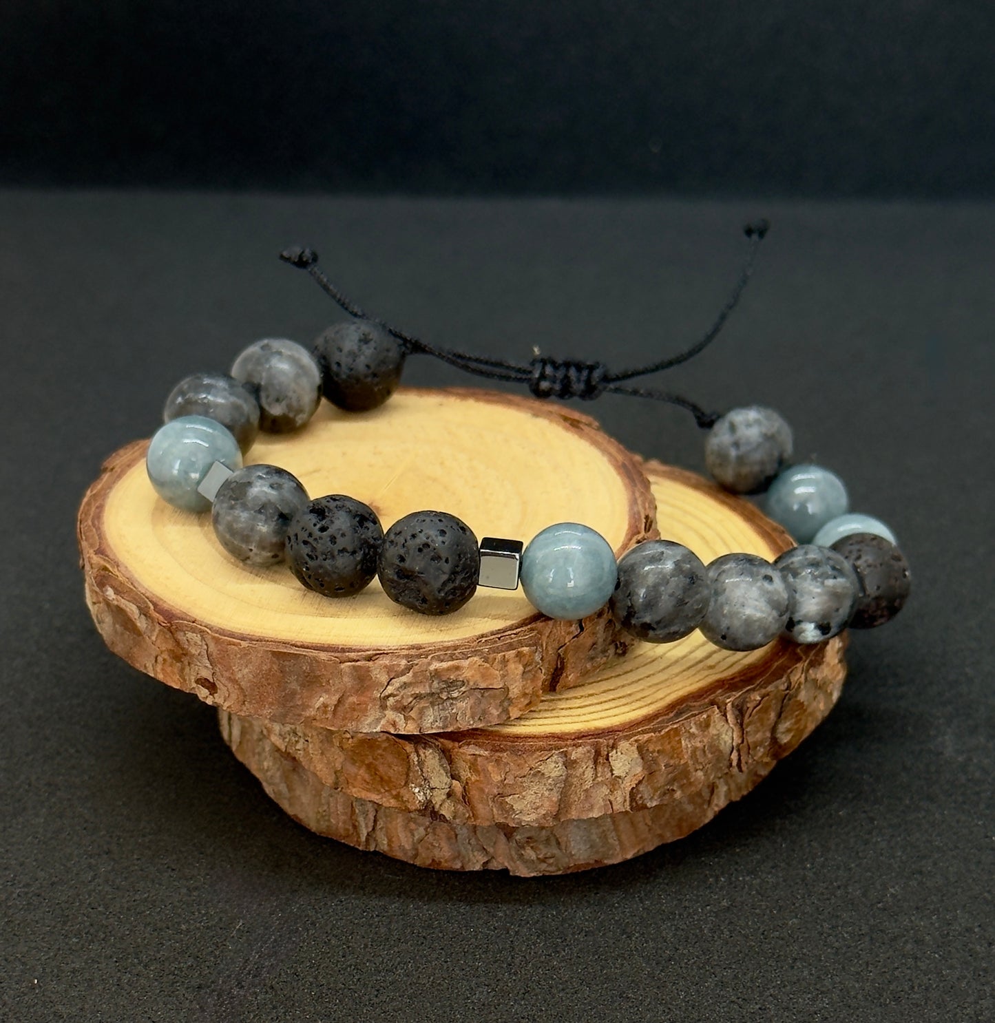 Men's black and gray natural stone bracelet