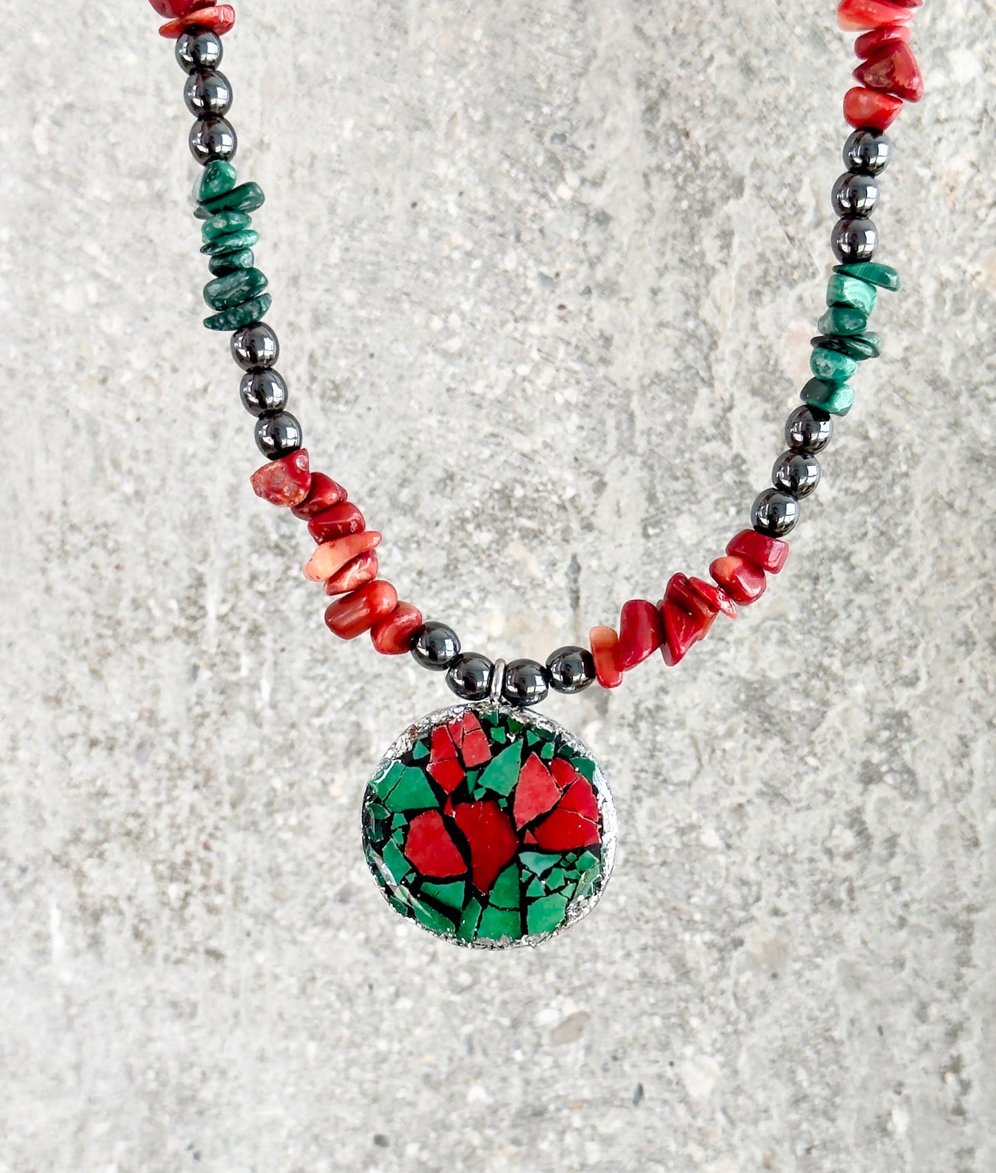 Collar con colgante de mosaico, gargantilla con piedras naturales