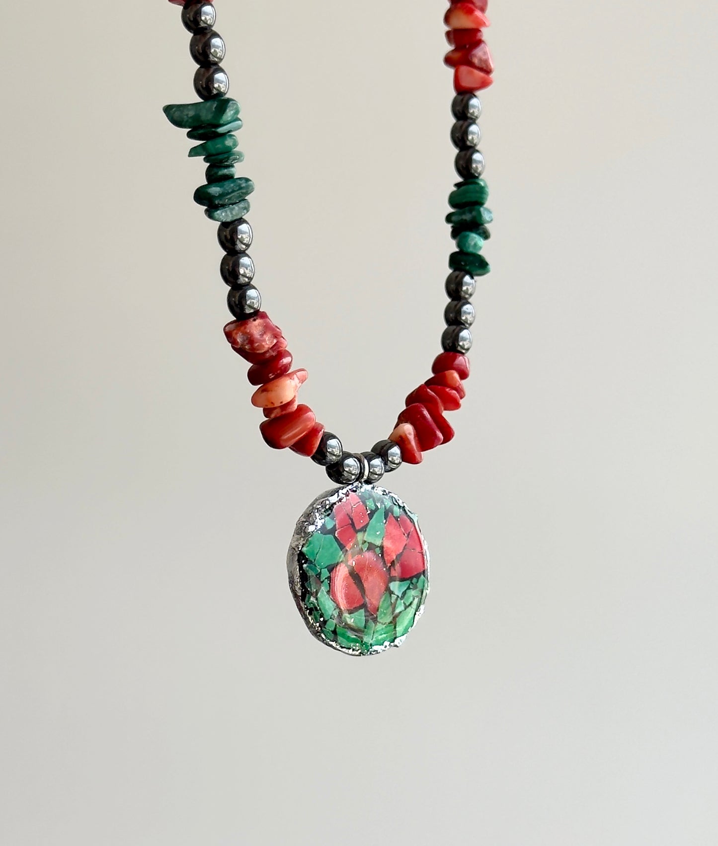 Collar con colgante de mosaico, gargantilla con piedras naturales