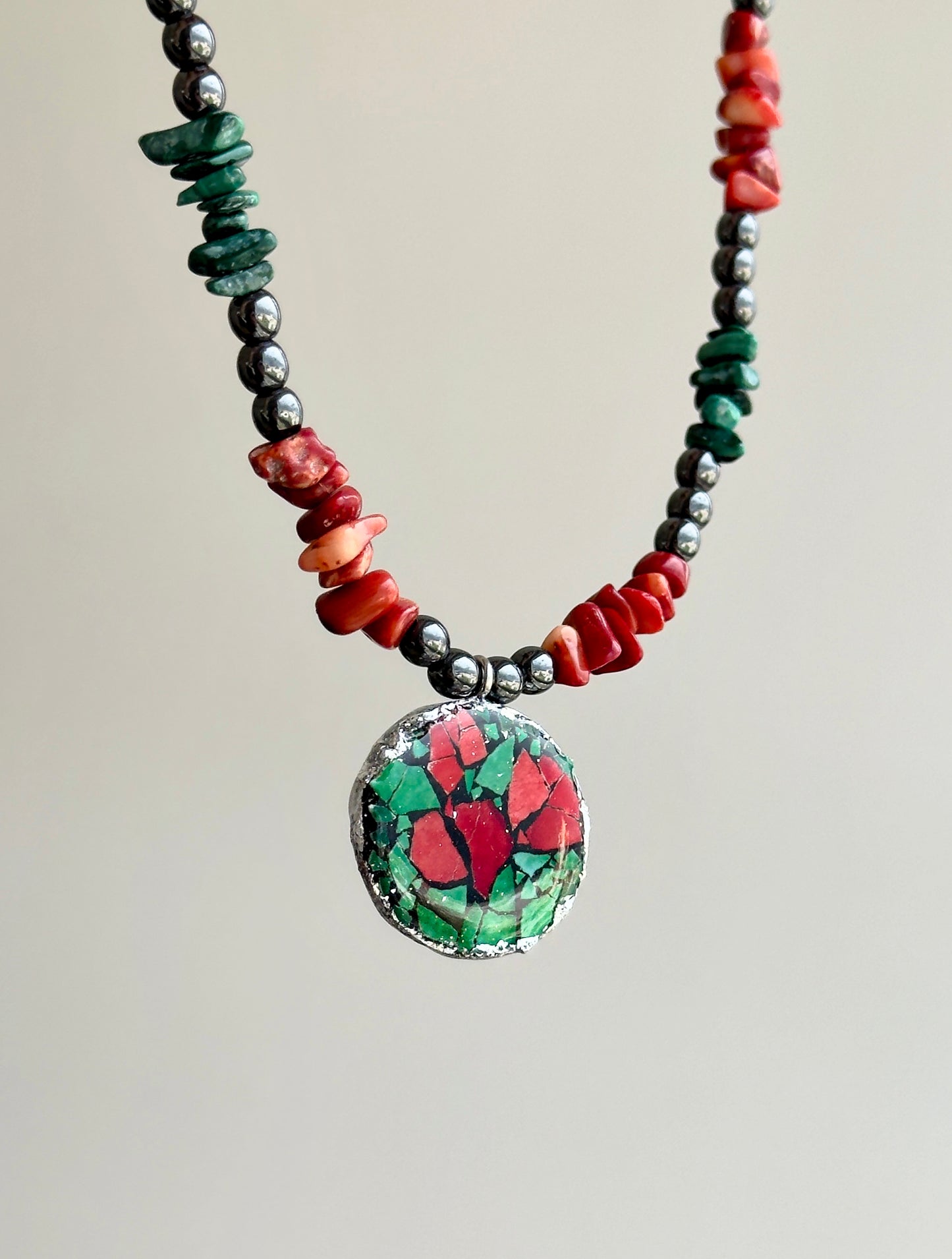 Collar con colgante de mosaico, gargantilla con piedras naturales