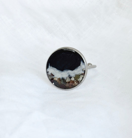 Anillo de acero inoxidable con motivos marinos