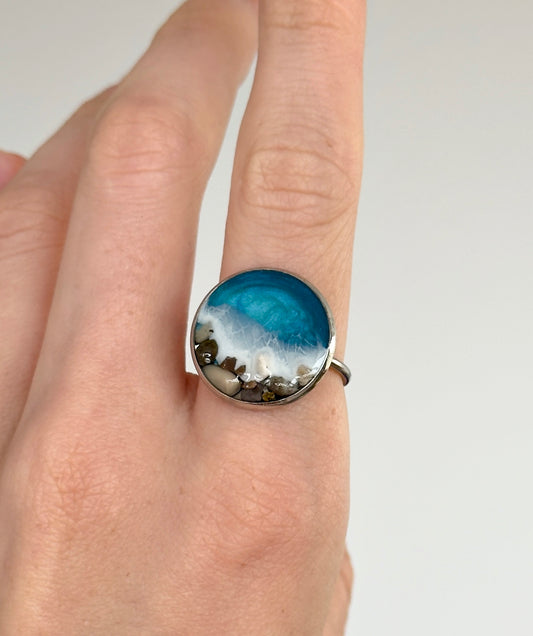Anillo de acero inoxidable con motivos marinos