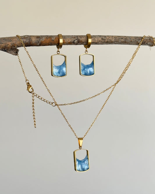 Stainless steel earrings and wave pendant