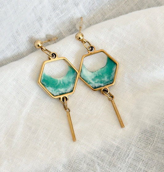 Stainless steel dangle earrings with waves