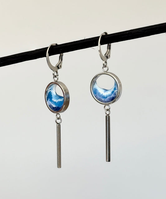 Stainless steel dangle earrings with waves