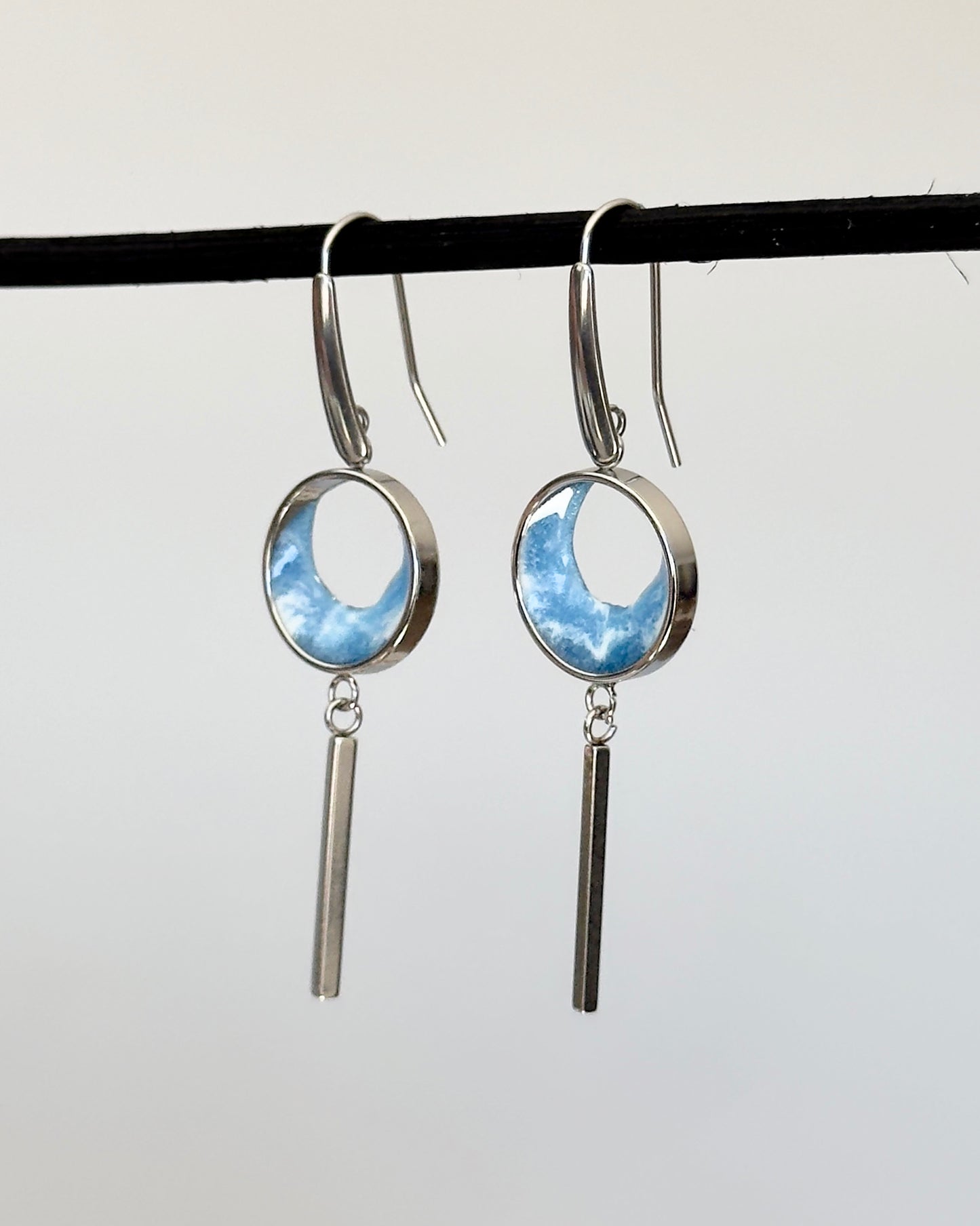 Stainless steel dangle earrings with waves