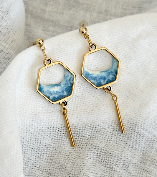 Stainless steel dangle earrings with waves