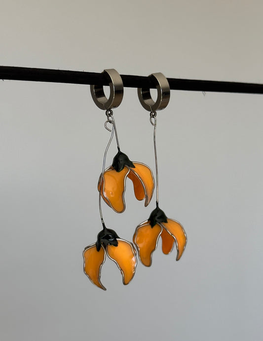 Orange flower-shaped earrings
