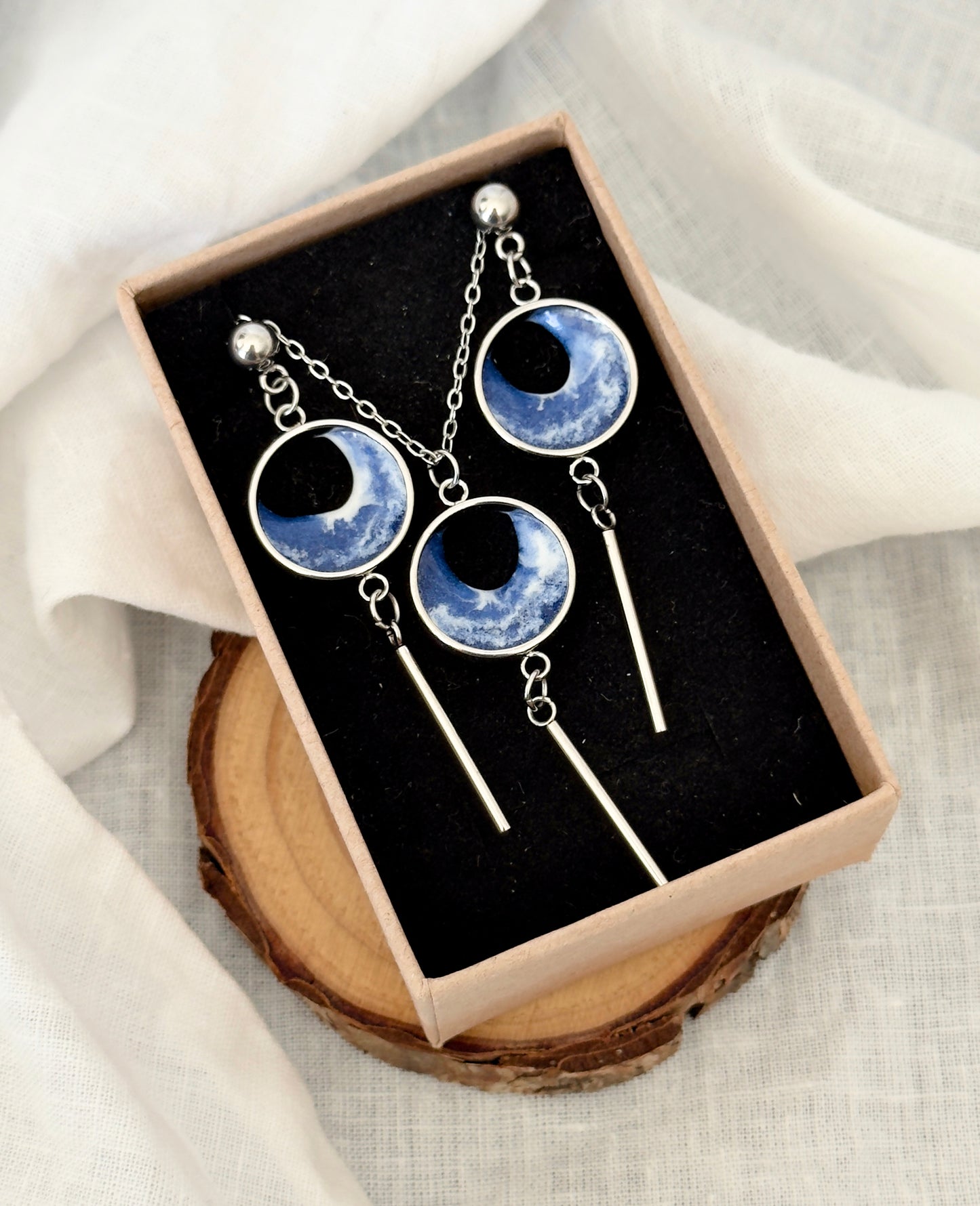 Pendientes y colgante de acero inoxidable con olas