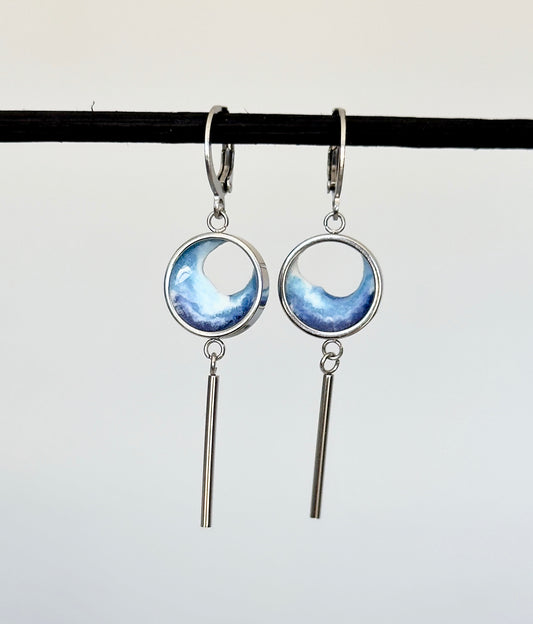 Stainless steel dangle earrings with waves
