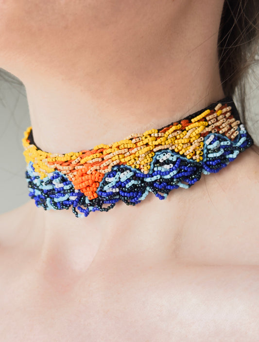 Gargantilla bordada con cuentas, gargantilla de terciopelo negro, cinta larga para el cuello (Copy)