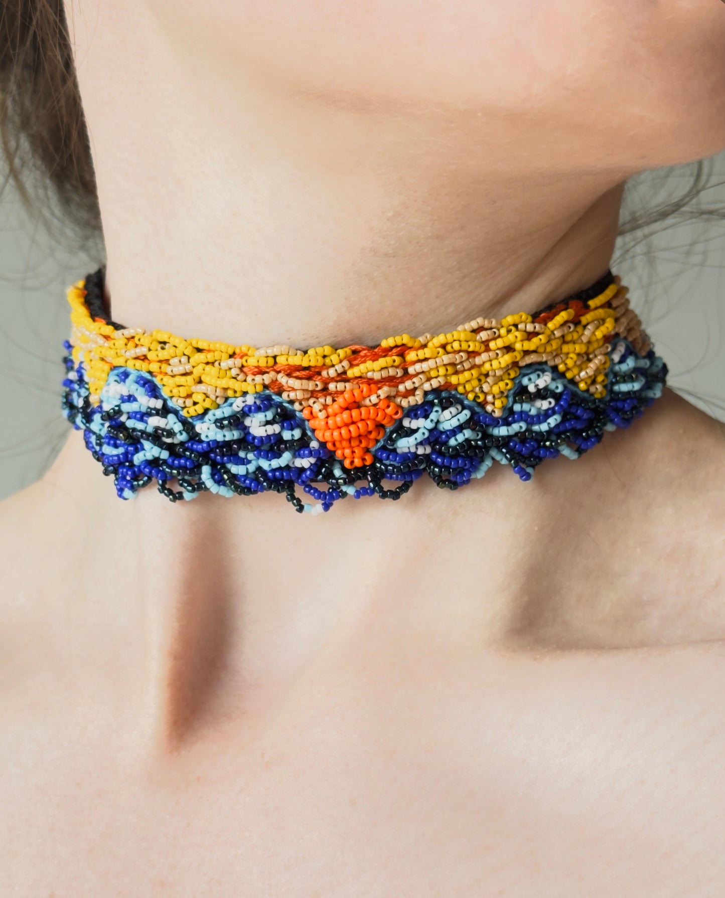 Gargantilla bordada con cuentas, gargantilla de terciopelo negro, cinta larga para el cuello (Copy)