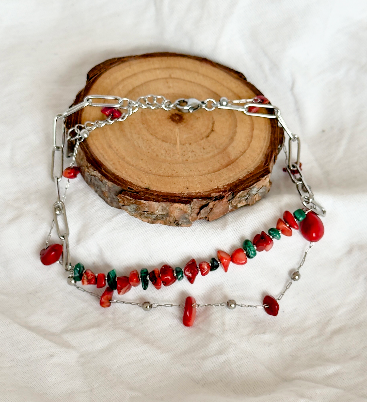 Natural stone and stainless steel ankle bracelet