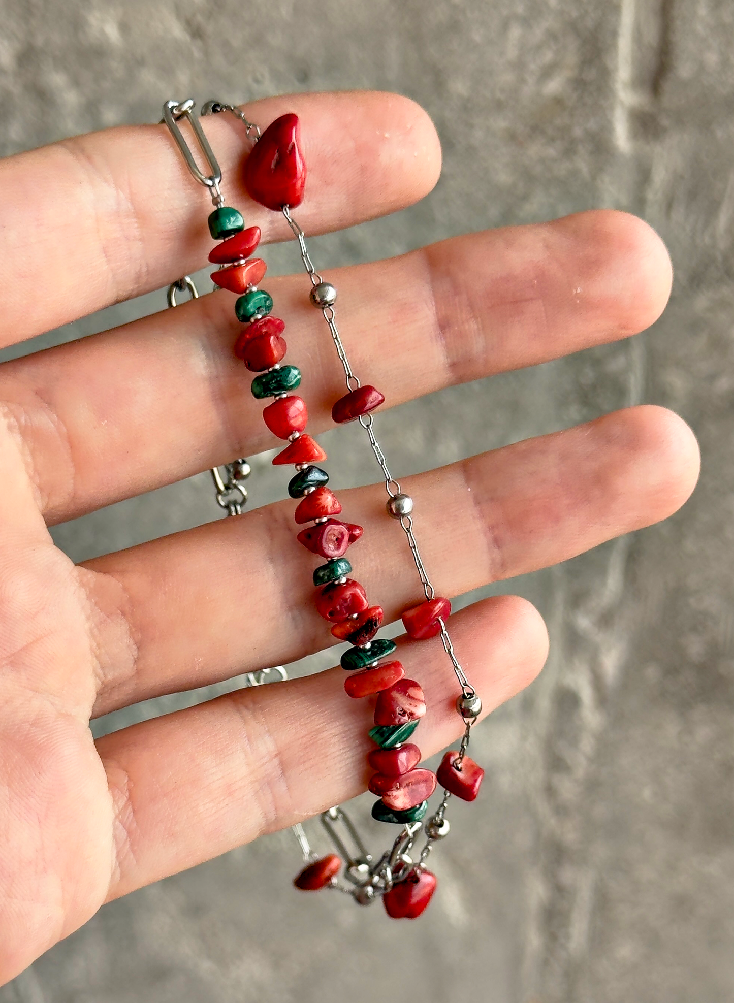 Natural stone and stainless steel ankle bracelet