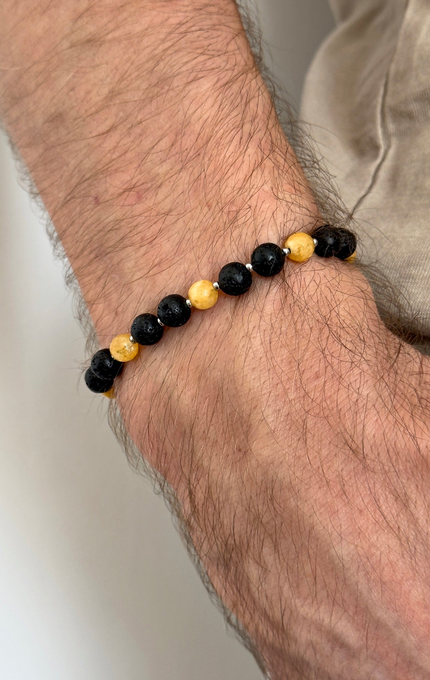 Unisex macrame bracelet with lava stone and jade