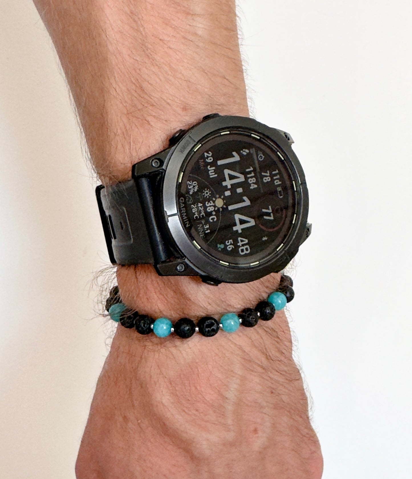 Unisex macrame bracelet with lava stone and amazonite