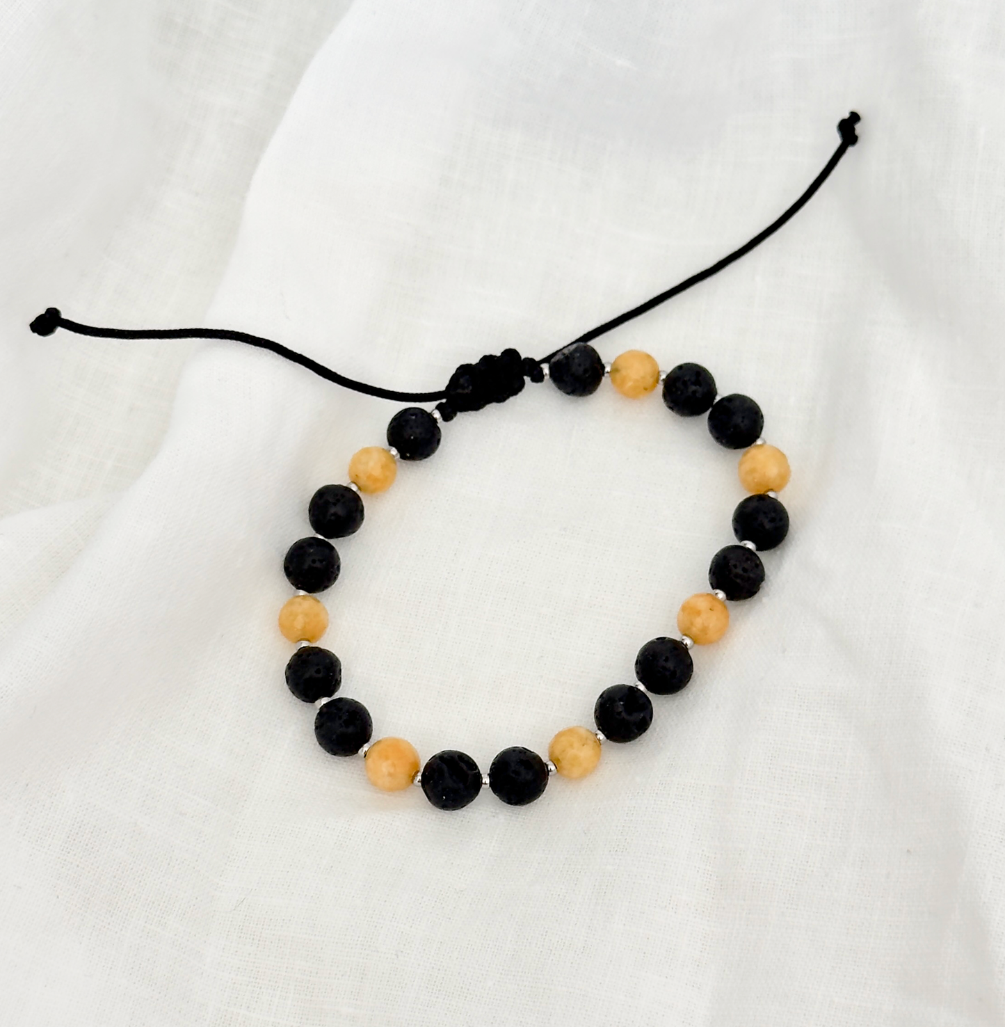 Unisex macrame bracelet with lava stone and jade