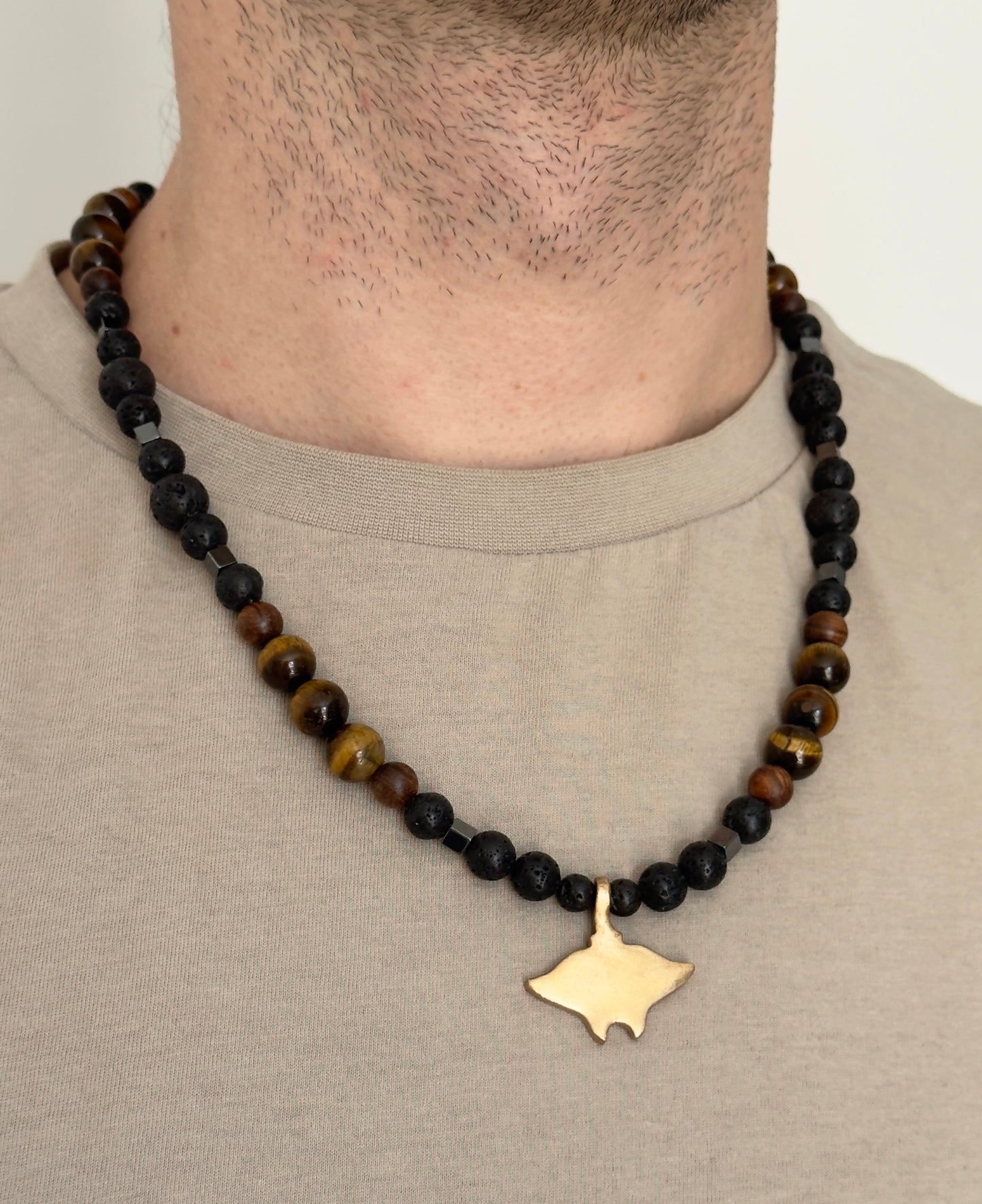 Men's necklace with natural stones and whale pendant