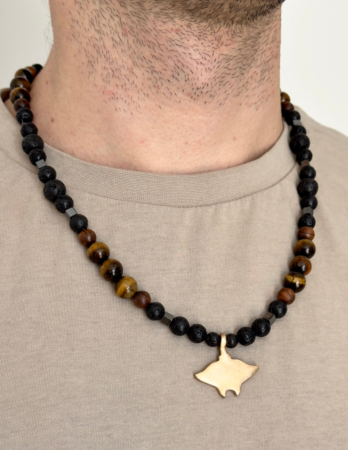 Men's necklace with natural stones and whale pendant