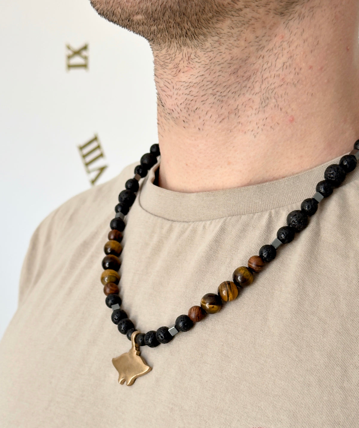 Men's necklace with natural stones and whale pendant