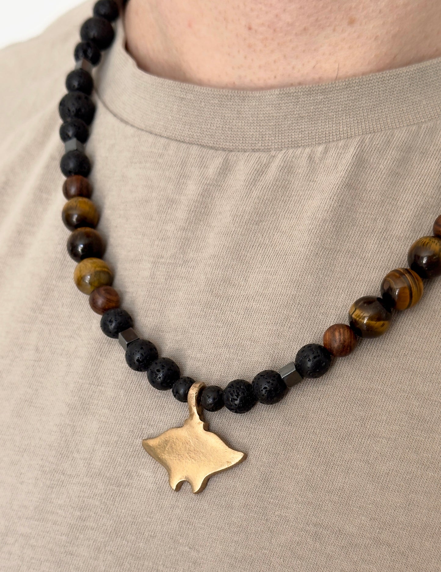 Men's necklace with natural stones and whale pendant