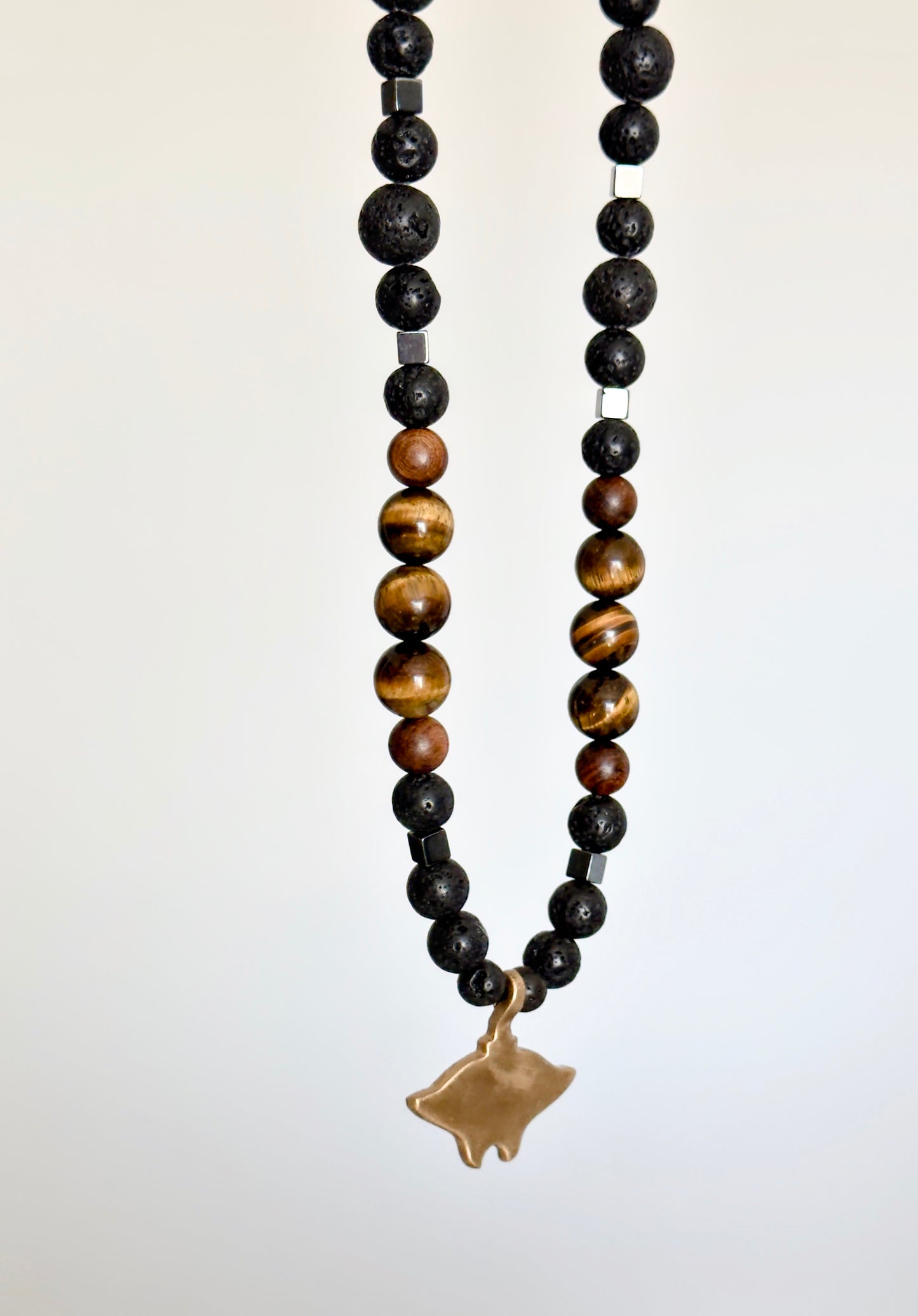 Men's necklace with natural stones and whale pendant