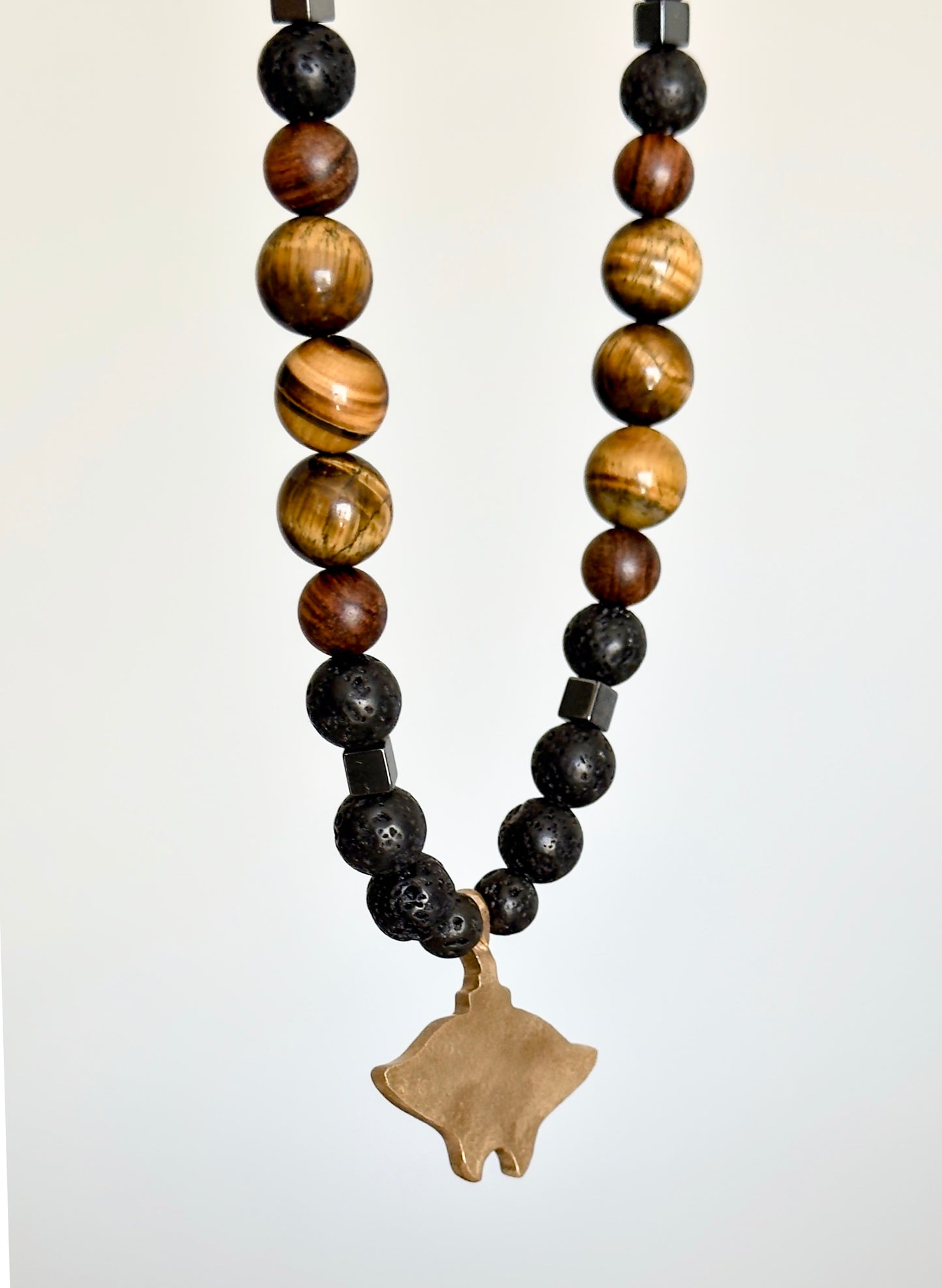Men's necklace with natural stones and whale pendant