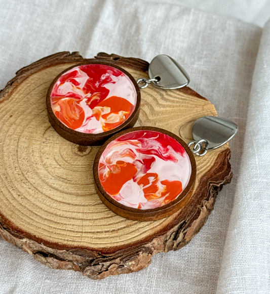 Pendientes de acero inoxidable con resina, pendientes de madera