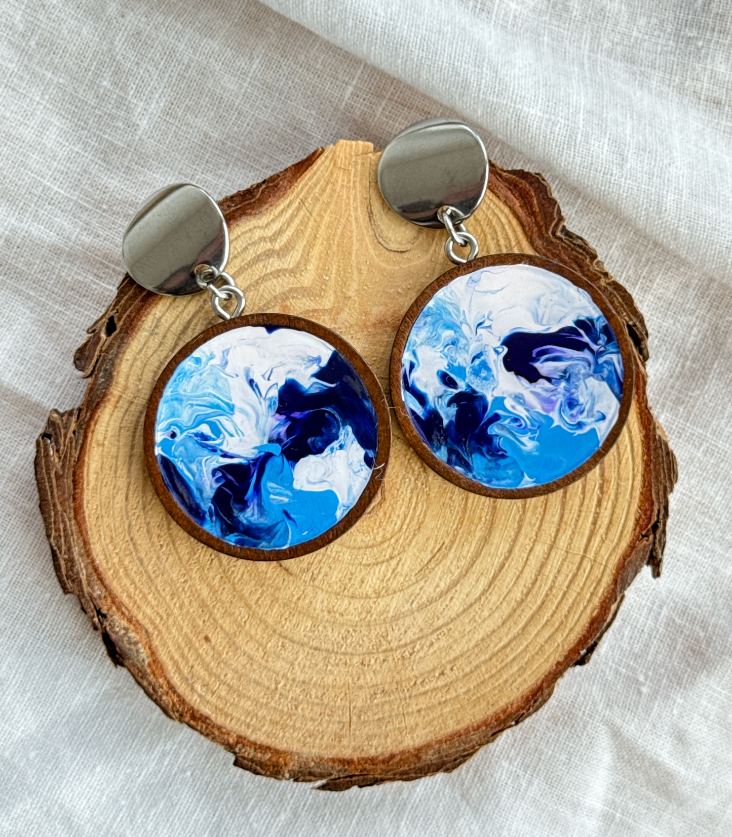 Stainless steel earrings with resin, wooden earrings