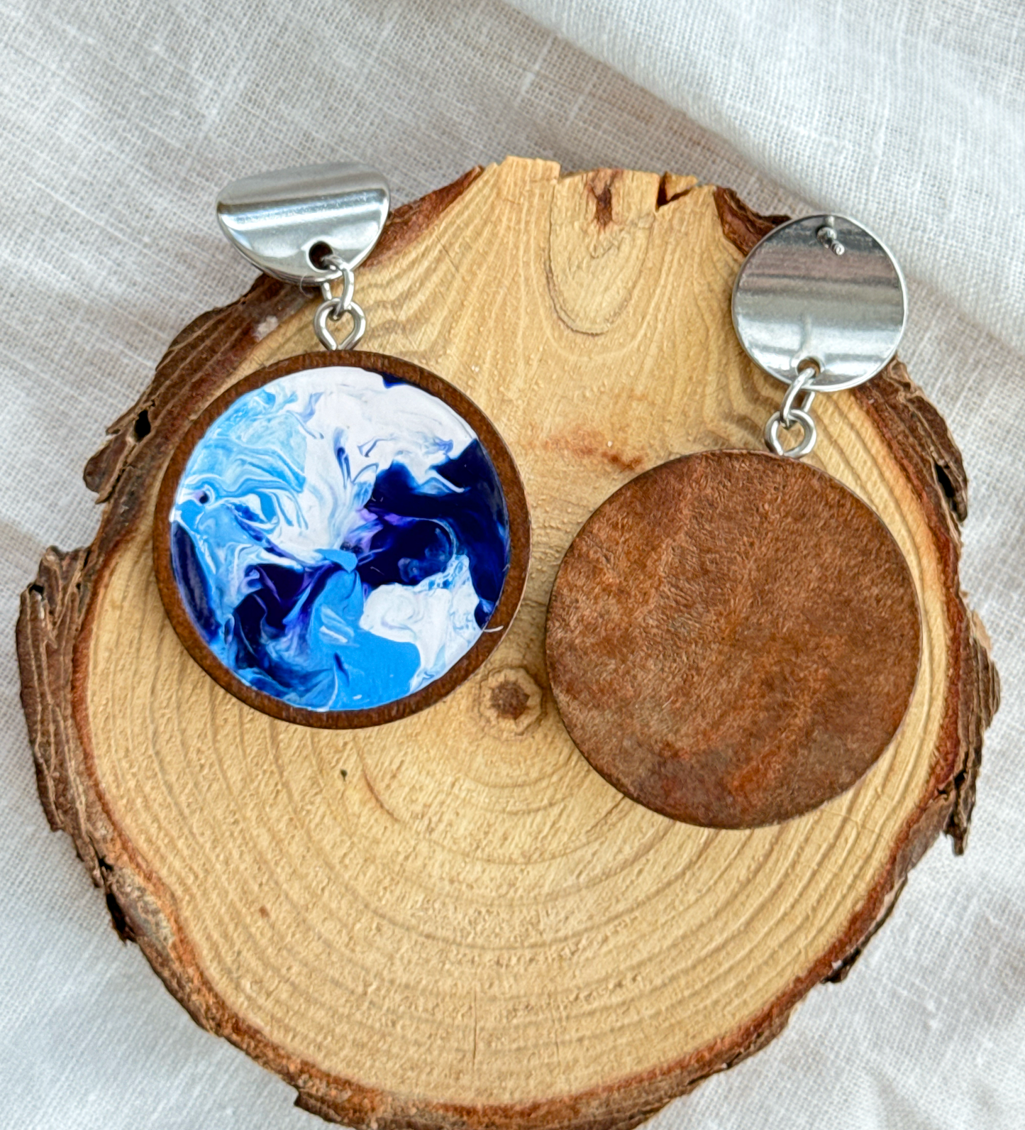 Stainless steel earrings with resin, wooden earrings